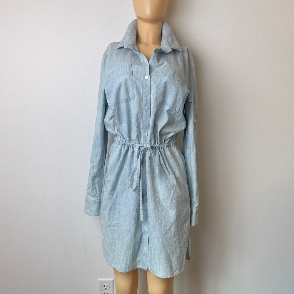 Adam Lippes chambray knee-length long sleeve Shirt Dress 10 - Picture 2 of 9